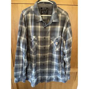 Men's 3XL Rugged Flex Gray Relaxed Fit Carhartt Long Sleeve Button Up Shirt